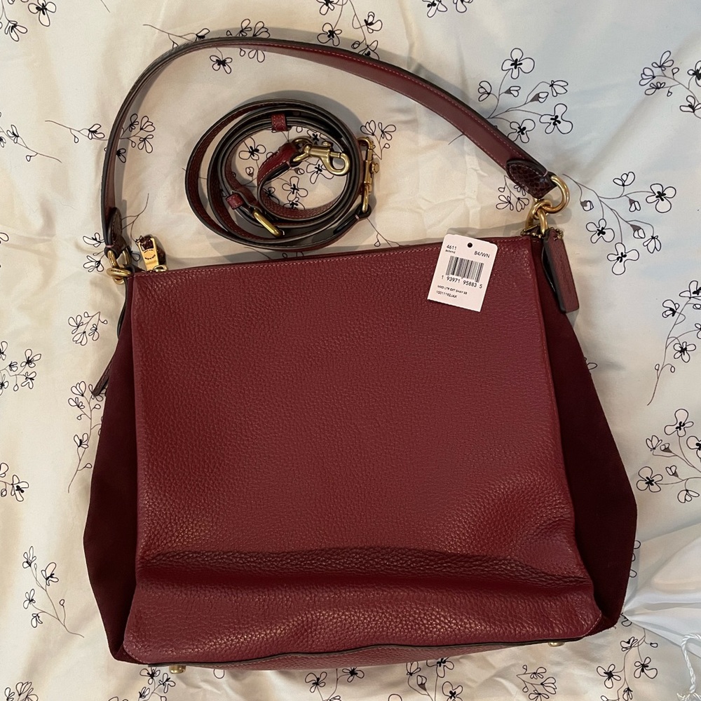 Coach Mixed Leather Wine Shoulder Bag NWOT